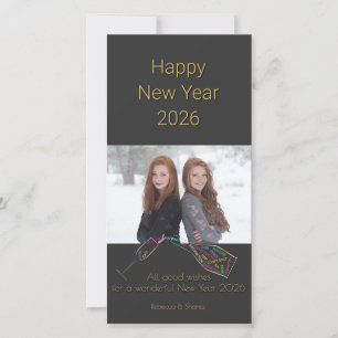 Happy New Year 2026 Bottle Color Motivation Photo Holiday Card