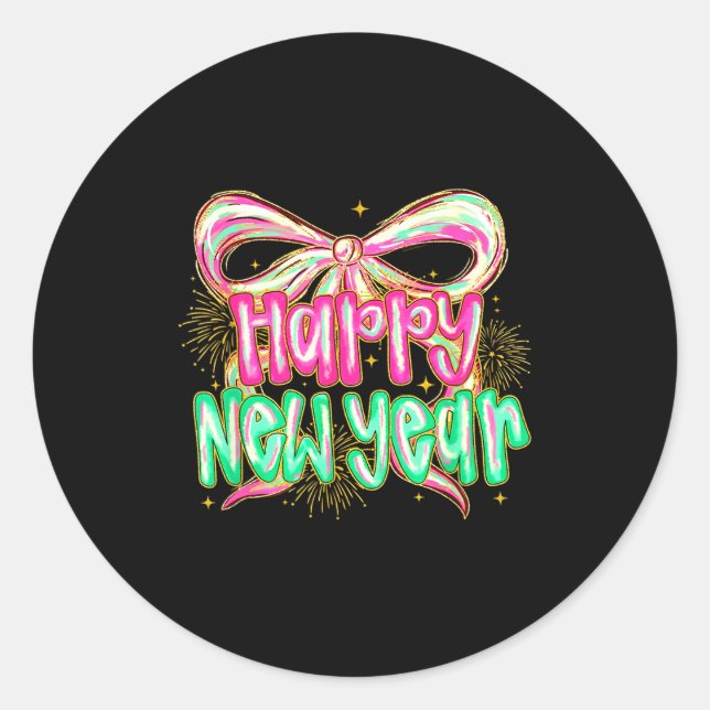Happy New Year 2026 Brushstroke Coquette Firework  Classic Round Sticker (Front)