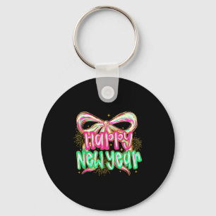 Happy New Year 2026 Brushstroke Coquette Firework Key Ring