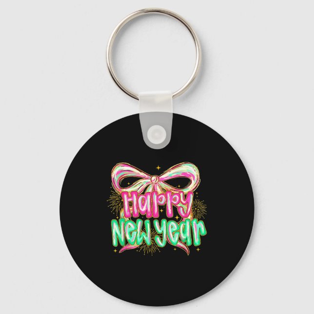 Happy New Year 2026 Brushstroke Coquette Firework  Key Ring (Front)