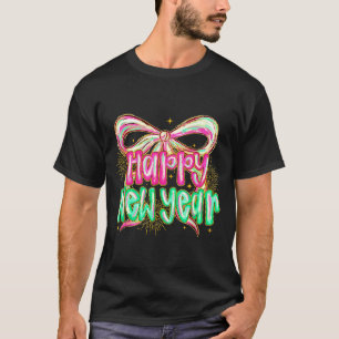 Happy New Year 2026 Brushstroke Coquette Firework T-Shirt