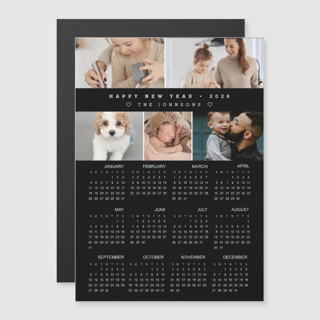 Happy New year 2026 Calendar Photo Collage black (Front/Back)