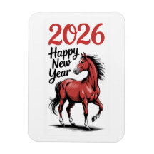 Happy New Year 2026 Card Red Horse Illustration