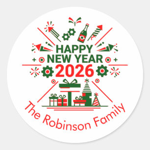 Happy New Year 2026 Celebration Classic Round Sticker
