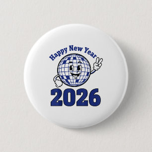 Happy New Year 2026 Celebration Design 6 Cm Round Badge