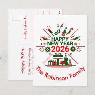 Happy New Year 2026 Celebration Holiday Postcard