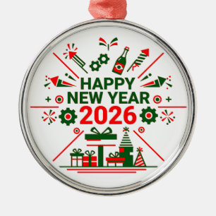 Happy New Year 2026 Celebration Metal Tree Decoration