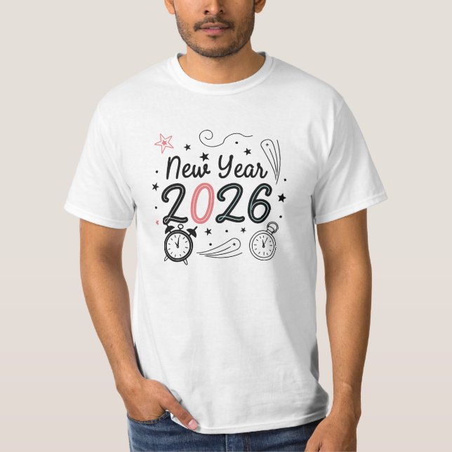 Happy New Year 2026 Celebration T-Shirt – Festive  (Front)