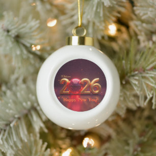 Happy New Year 2026 Ceramic Ball Christmas Ornament