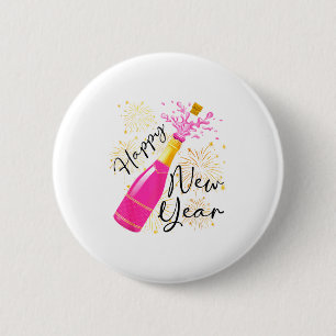 Happy New Year 2026 Champagne Happy New Years Eve 6 Cm Round Badge