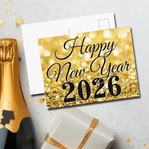 Happy New Year 2026 Chic Custom Gold Business Holiday Postcard