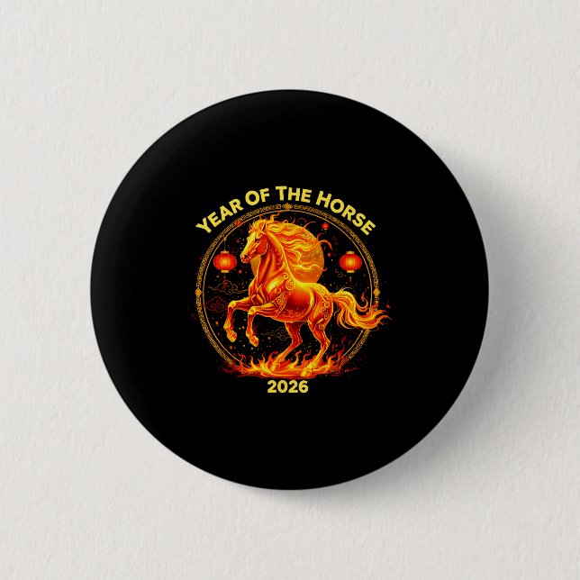 Happy New Year 2026 Chinese New Year Horse Zodiac  6 Cm Round Badge (Front)