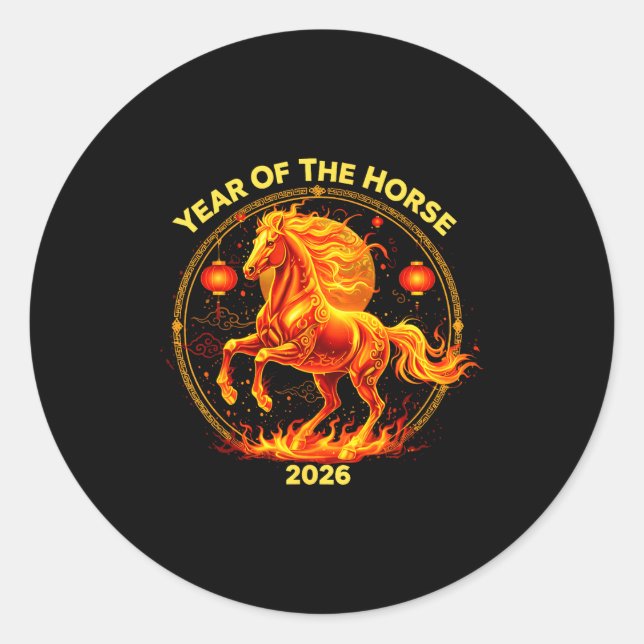 Happy New Year 2026 Chinese New Year Horse Zodiac  Classic Round Sticker (Front)