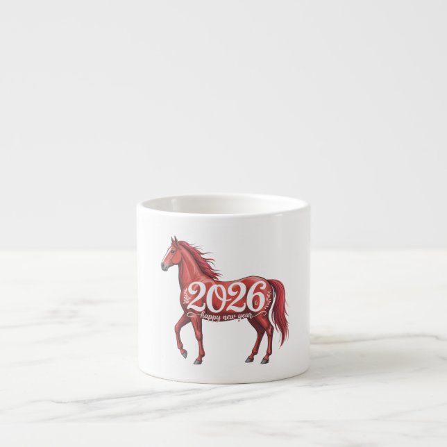 Happy New Year 2026 Chinese Red Horse  Espresso Cup (Front)