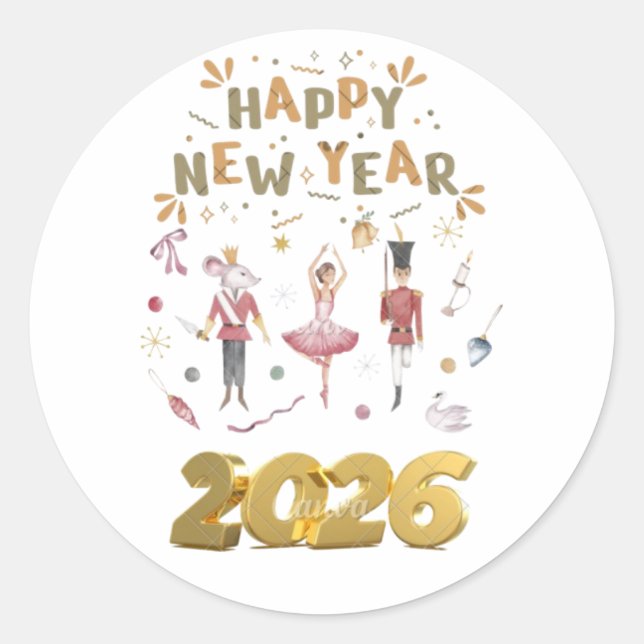happy new year 2026 classic round sticker (Front)