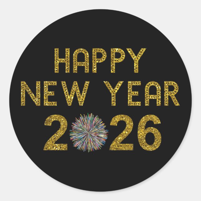 Happy New Year 2026 Classic Round Sticker (Front)