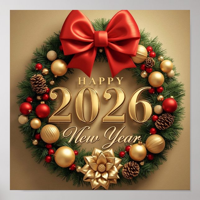 happy new year 2026 classic wreath poster (Front)