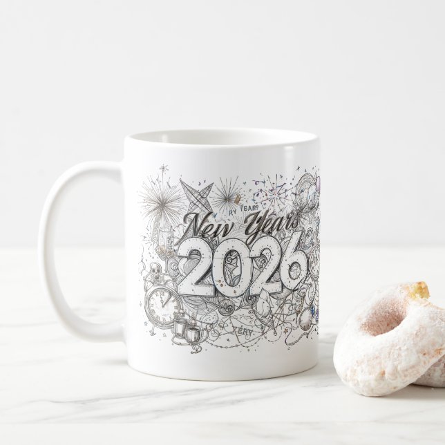 happy new year 2026 coffee mug (With Donut)