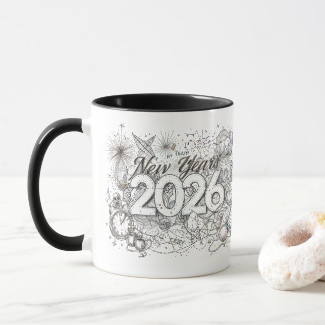 happy new year 2026 coffee mug (With Donut)