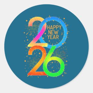 Happy New Year 2026 Color P New Year Eve's Men Wom Classic Round Sticker