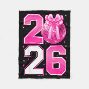 Happy New Year 2026 Coquette Bow &amp; Disco Ball  Fleece Blanket