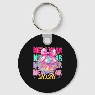 Happy New Year 2026 Coquette Bow & Disco Ball Key Ring