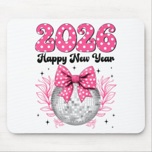Happy New Year 2026 Coquette Bow & Disco Ball Mouse Mat