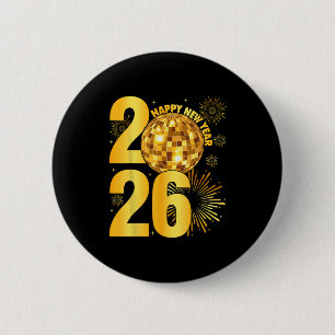 Happy New Year 2026 Coquette Bow Disco Ball New Ye 6 Cm Round Badge