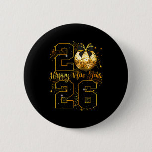 Happy New Year 2026 Coquette Bow Disco Ball New Ye 6 Cm Round Badge