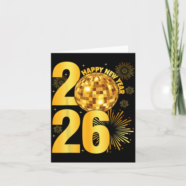 Happy New Year 2026 Coquette Bow Disco Ball New Ye Card (Front)