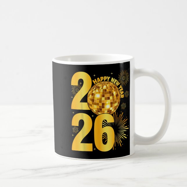 Happy New Year 2026 Coquette Bow Disco Ball New Ye Coffee Mug (Right)