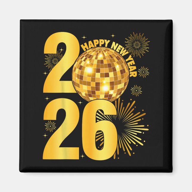 Happy New Year 2026 Coquette Bow Disco Ball New Ye Magnet (Front)