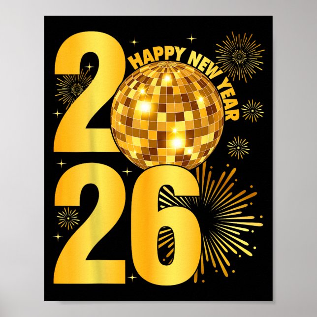Happy New Year 2026 Coquette Bow Disco Ball New Ye Poster (Front)