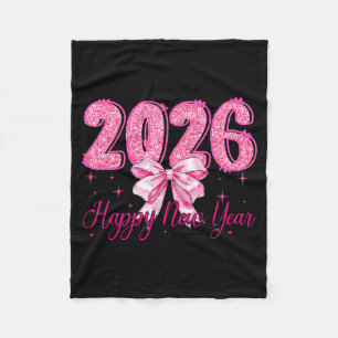 Happy New Year 2026 Coquette Bow New Years Eve Par Fleece Blanket