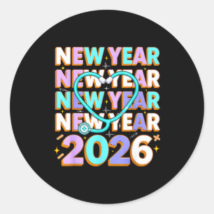 Happy New Year 2026 Coquette Bows New Years Nurse  Classic Round Sticker