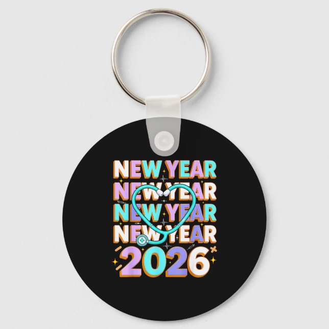 Happy New Year 2026 Coquette Bows New Years Nurse  Key Ring (Front)