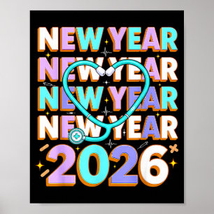 Happy New Year 2026 Coquette Bows New Years Nurse  Poster
