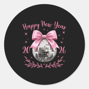 Happy New Year 2026 Coquette Nk Bow Disco Ball Wom Classic Round Sticker