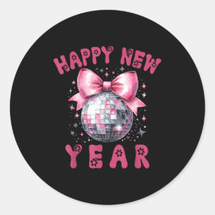Happy New Year 2026 Coquette Nk Bow Disco Ball Wom Classic Round Sticker