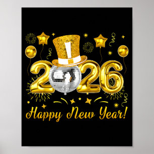 Happy New Year 2026 Countdown Party Balloons Firew Poster