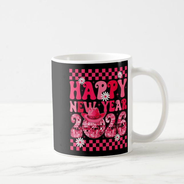 Happy New Year 2026 Cowgirl Cowboy Disco Ball Girl Coffee Mug (Right)