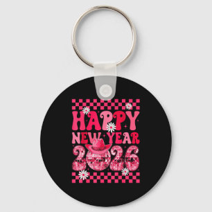 Happy New Year 2026 Cowgirl Cowboy Disco Ball Girl Key Ring