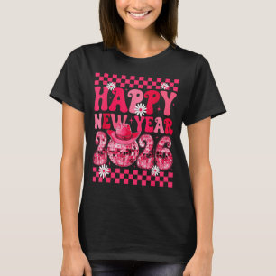 Happy New Year 2026 Cowgirl Cowboy Disco Ball Girl T-Shirt
