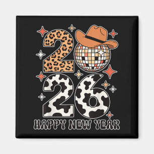 Happy New Year 2026 Cowgirl Disco Ball Western Leo Magnet