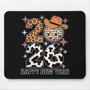 Happy New Year 2026 Cowgirl Disco Ball Western Leo Mouse Mat