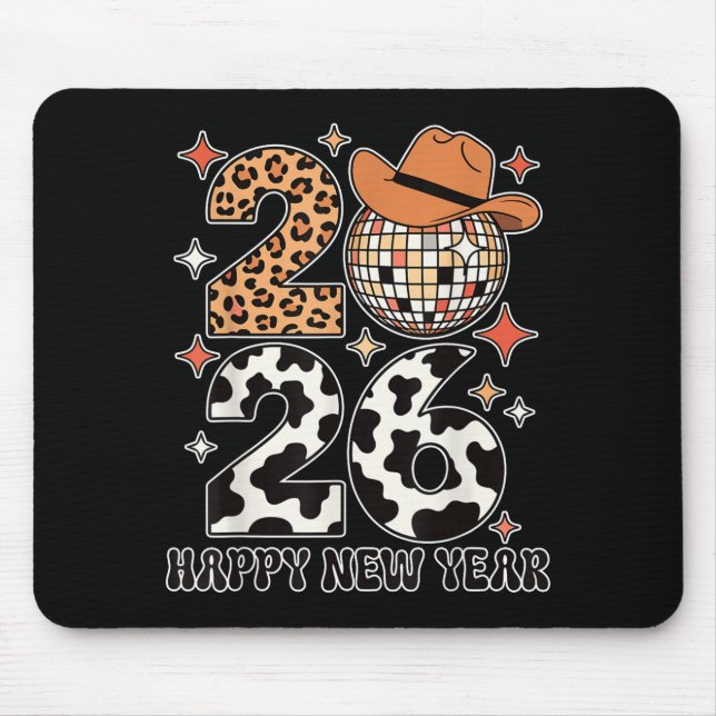 Happy New Year 2026 Cowgirl Disco Ball Western Leo Mouse Mat (Front)