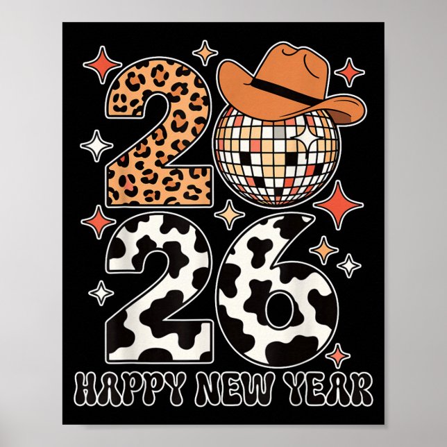 Happy New Year 2026 Cowgirl Disco Ball Western Leo Poster (Front)