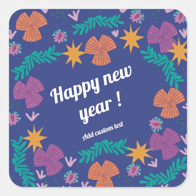 Happy new year 2026 customisable blue modern  square sticker (Front)