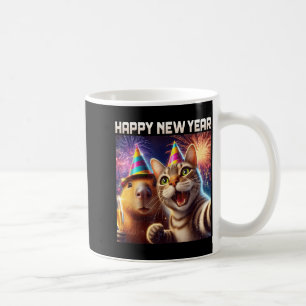 Happy New Year 2026 Cute Cat Capybara Party Art  Coffee Mug