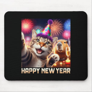 Happy New Year 2026 Cute Cat Capybara Party Art Mouse Mat